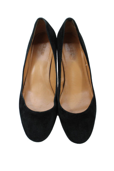 J Crew Women's Block Heel Suede Round Toe Work Shoes Black Size 9