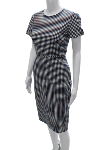 J Crew Womens Pencil Dress Black Gingham Cotton Blend Crew Neck Zip Size 4