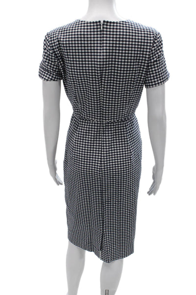 J Crew Womens Pencil Dress Black Gingham Cotton Blend Crew Neck Zip Size 4
