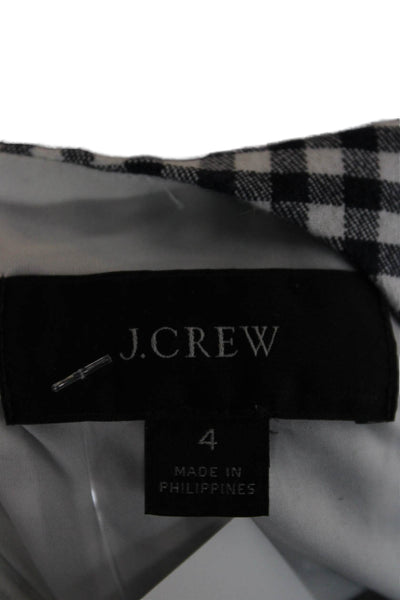 J Crew Womens Pencil Dress Black Gingham Cotton Blend Crew Neck Zip Size 4