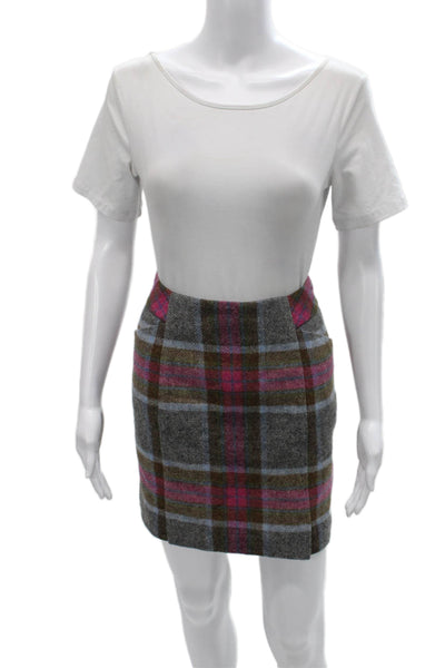 Boden Womens Straight Pencil Skirt Multicolor Plaid Wool Zip Short Size 4