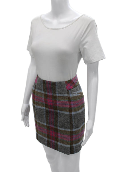 Boden Womens Straight Pencil Skirt Multicolor Plaid Wool Zip Short Size 4