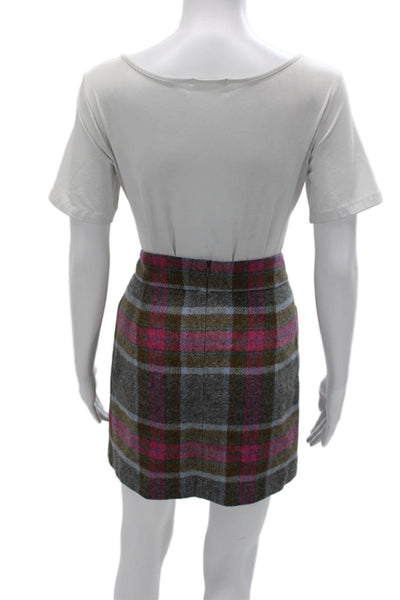 Boden Womens Straight Pencil Skirt Multicolor Plaid Wool Zip Short Size 4