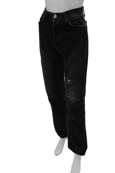 Re/Done Womens Straight Jeans Black 100% Cotton Mid Rise Size 27