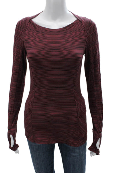 Lululemon Womens Red Striped Boat Neck Long Sleeve Casual Top Size 4