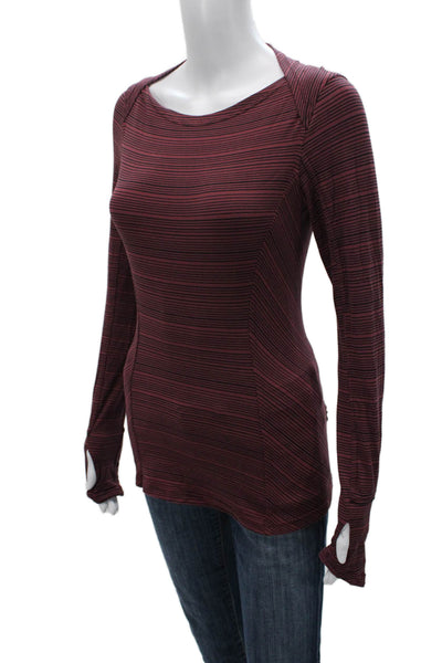 Lululemon Womens Red Striped Boat Neck Long Sleeve Casual Top Size 4