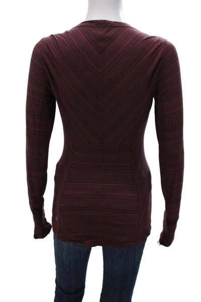 Lululemon Womens Red Striped Boat Neck Long Sleeve Casual Top Size 4