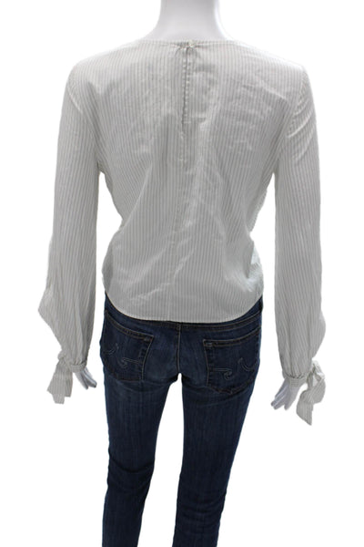 Milly Women Blouse White Striped Round Neck Long Sleeve Cotton Zip Size 4