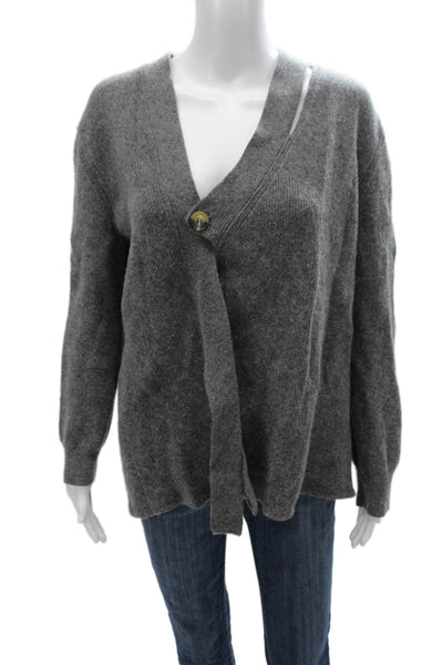 Zara Women Acrylic Blend Gray V-Neck Long Sleeve Cardigan Size S