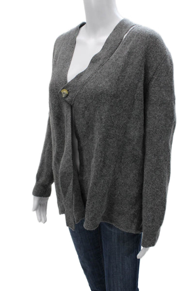 Zara Women Acrylic Blend Gray V-Neck Long Sleeve Cardigan Size S