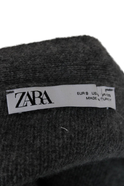 Zara Women Acrylic Blend Gray V-Neck Long Sleeve Cardigan Size S