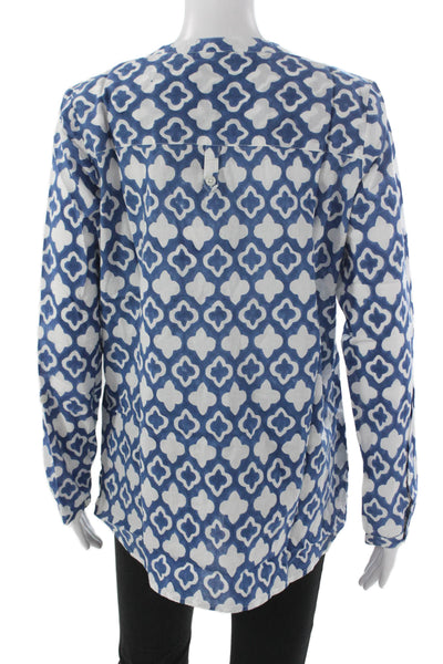 Madison Mathews Womens Blue Cotton Henley Tunic Blouse Long Sleeve Size S