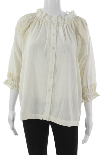 The Coast Brand Womens White Round-Neck Blouse 3/4-sleeve Size One Size