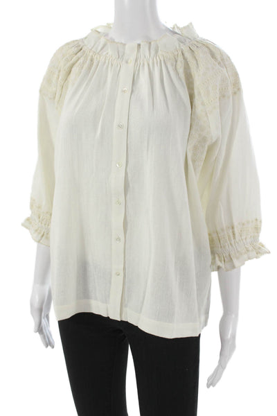 The Coast Brand Womens White Round-Neck Blouse 3/4-sleeve Size One Size