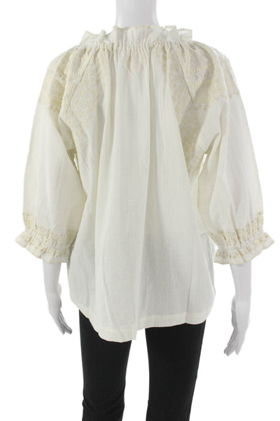 The Coast Brand Womens White Round-Neck Blouse 3/4-sleeve Size One Size