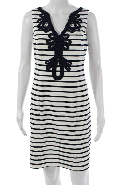 Eliza J Women Sheath Striped Sleeveless V-Neck White Dress Size 2