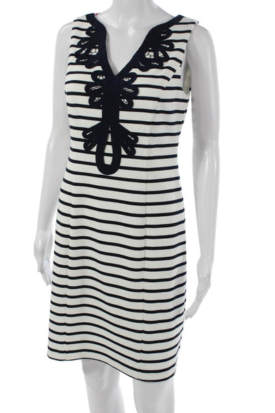Eliza J Women Sheath Striped Sleeveless V-Neck White Dress Size 2
