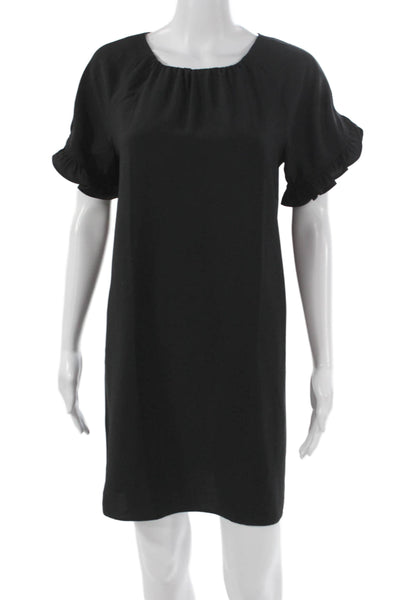 Madewell Women Black Shift Dress Short Sleeve Round Neck Polyester Size 2XS