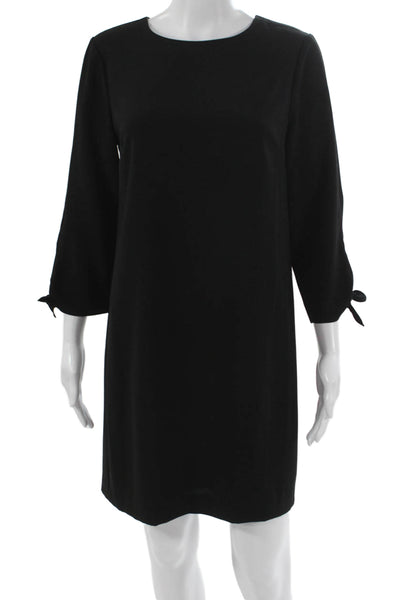 CeCe Womens Shift Dress Black 3/4 Sleeve Round Neck Zip Polyester Size 2