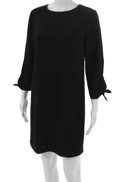 CeCe Womens Shift Dress Black 3/4 Sleeve Round Neck Zip Polyester Size 2