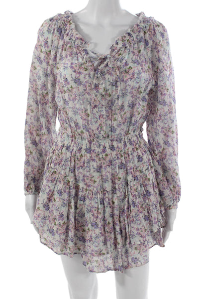 Love Shack Fancy Womens Fit & Flare Floral Short V-Neck Dress Longsleeve Size S