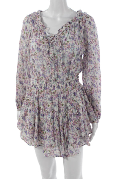 Love Shack Fancy Womens Fit & Flare Floral Short V-Neck Dress Longsleeve Size S