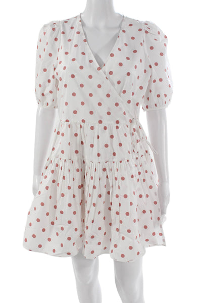 J Crew Women Wrap Dress White Polka Dot V-Neck Knee Length Size PS