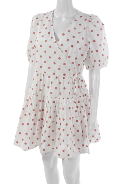 J Crew Women Wrap Dress White Polka Dot V-Neck Knee Length Size PS