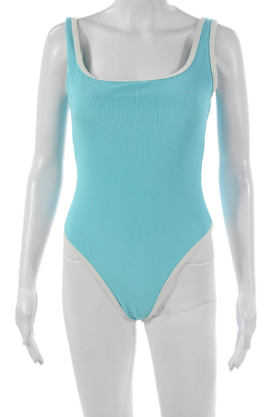 LainSnow Womens One Piece Striped Blue Polyester Swimsuit Size S