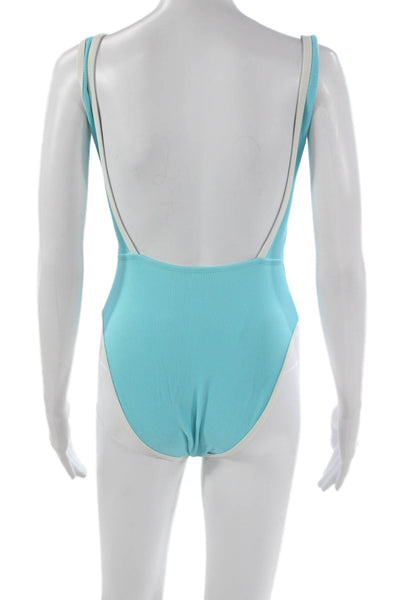 LainSnow Womens One Piece Striped Blue Polyester Swimsuit Size S