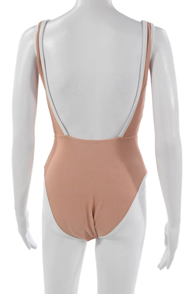 LainSnow Women One Piece Swimsuit Beige Polyester Solid Size S