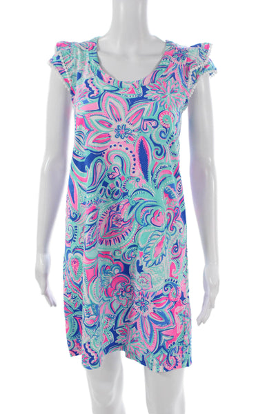 Lilly Pulitzer Women Shift Dress Multicolor Floral Cotton Short Sleeve Size XS