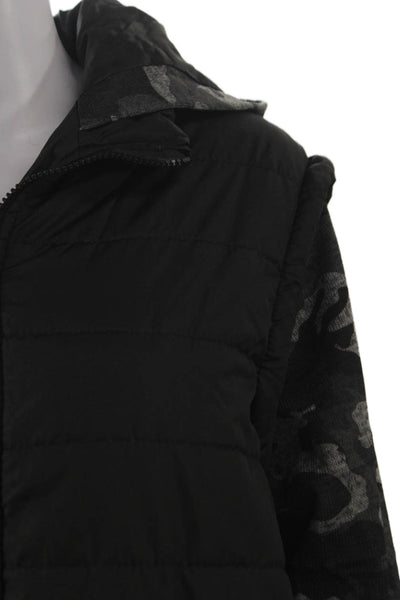 Machine Mens Puffer Jacket Black Camouflage Polyester Zip Size L