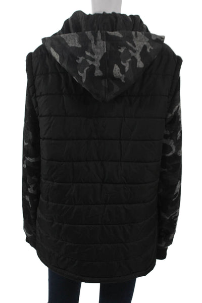 Machine Mens Puffer Jacket Black Camouflage Polyester Zip Size L