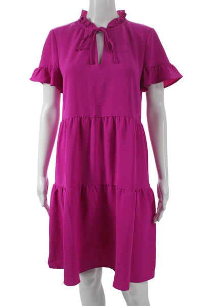 DKNY Women Trapeze Swing Dress Pink High Neck Short Sleeve Polyester Size 8