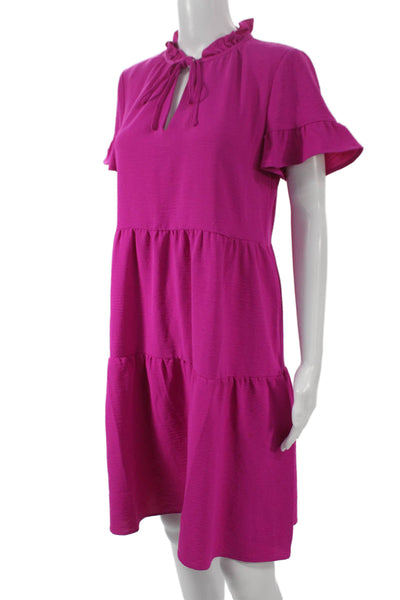 DKNY Women Trapeze Swing Dress Pink High Neck Short Sleeve Polyester Size 8