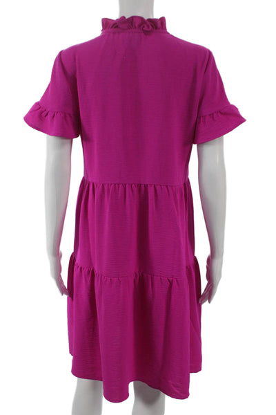 DKNY Women Trapeze Swing Dress Pink High Neck Short Sleeve Polyester Size 8