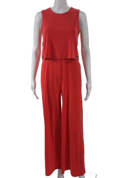 Michael Michael Kors Women Red Long Sleeveless Round Neck Jumpsuit Zip Size XS