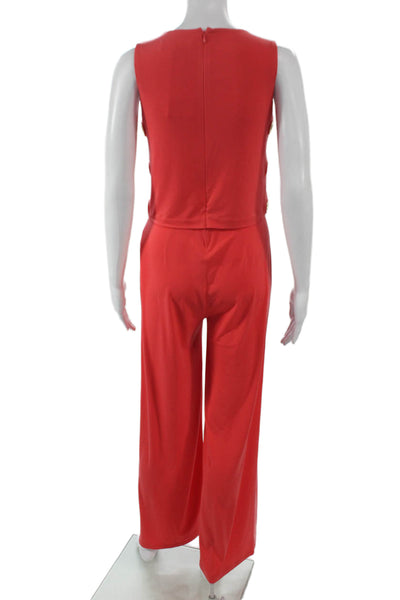 Michael Michael Kors Women Red Long Sleeveless Round Neck Jumpsuit Zip Size XS