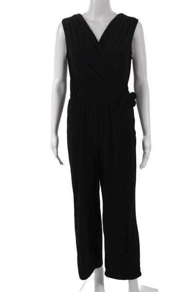 Tahari Women Black V-Neck Sleeveless Jumpsuit Knee Length Polyester Size M