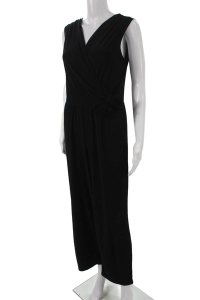 Tahari Women Black V-Neck Sleeveless Jumpsuit Knee Length Polyester Size M