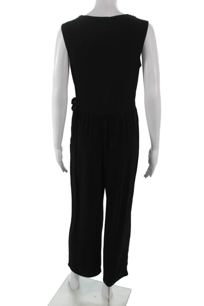 Tahari Women Black V-Neck Sleeveless Jumpsuit Knee Length Polyester Size M