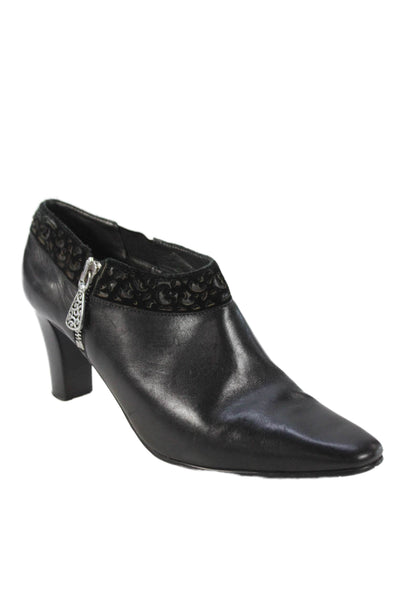 Brighton Womens Leather Laser Cut Detail Bootie Shoes Black Size 7.5M