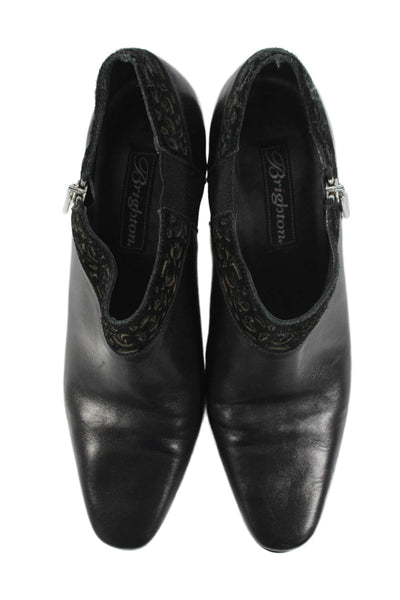 Brighton Womens Leather Laser Cut Detail Bootie Shoes Black Size 7.5M