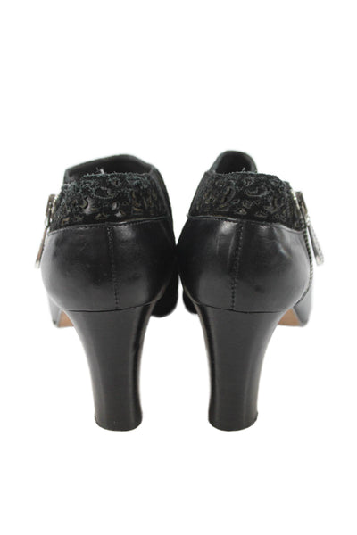 Brighton Womens Leather Laser Cut Detail Bootie Shoes Black Size 7.5M