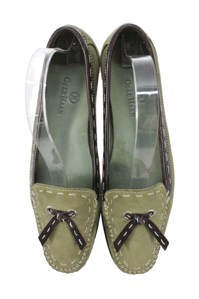Cole Haan Womens Suede Embellished Flat Loafers Shoes Green Size 7B