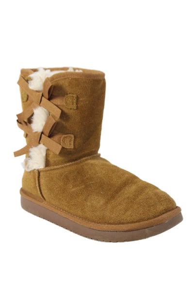 Koolaburra By Ugg Girls Suede Bow Detail Boots Shoes Brown Size 3
