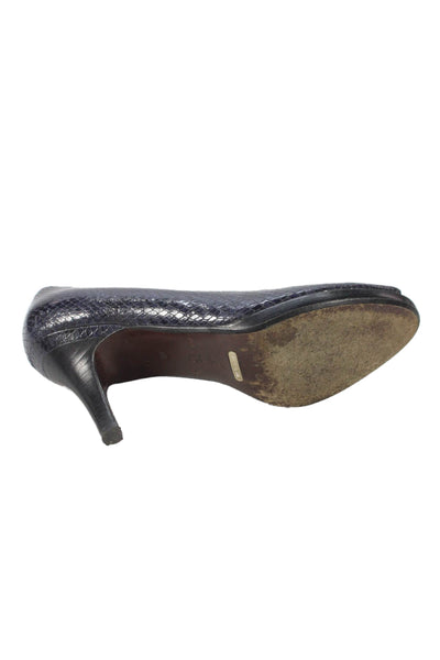 Cole Haan Womens Embossed Peep Toe Pumps Shoes Navy Blue Size 8B