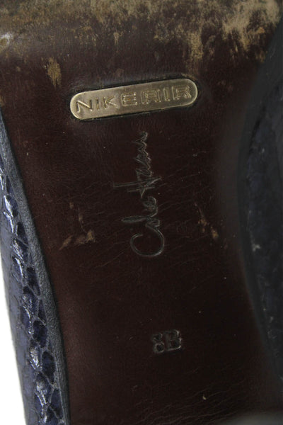 Cole Haan Womens Embossed Peep Toe Pumps Shoes Navy Blue Size 8B
