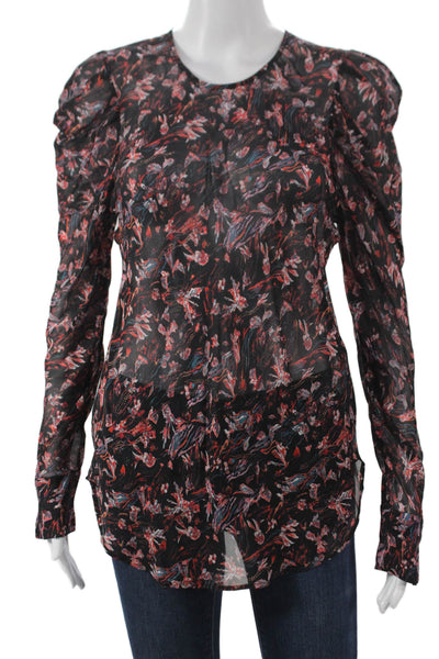 IRO Womens Black Viscose Floral Round Neck Long Sleeve Basic Blouse Size 38